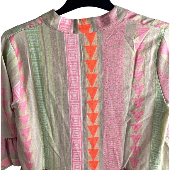 Anthropologie Luisa Perla Tiered Split Neck Bell Slevee Aztec Tribal Dress Small - Picture 12 of 16